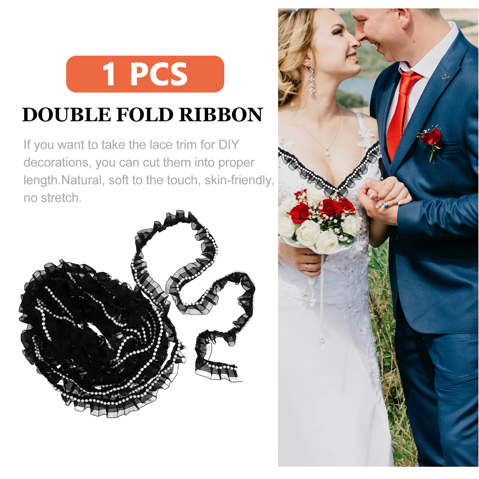 1 Pieza de Cinta de Encaje Plisado Doble con Adorno de Encaje de Perlas Bordado para El Cuello del Vestido de Novia Decoración del Hogar