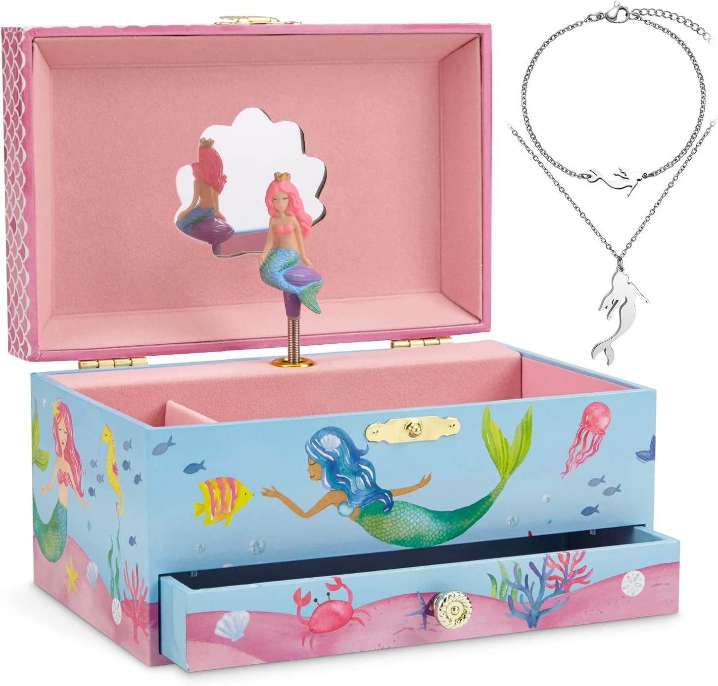 JewelkeeperJewelkeeper Mermaid Music Box & Little Girls Jewelry Set - 3 Mermaid Gifts for Girls - Jewelry Box for Girls