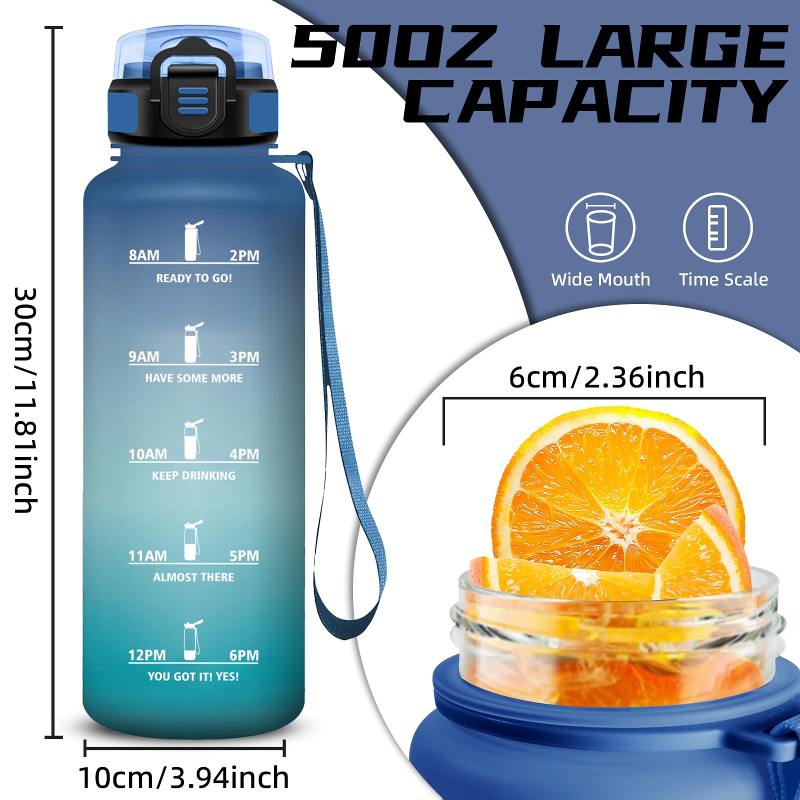 Mujigaga Borraccia 1,5 litri, Borraccia con Cannuccia, Senza Perdite, Borraccie Palestra, Borracce con Slogan Motivazionale, Facile da Trasportare, Borracce per Ciclismo, Campeggio, Fitness, Nuotare