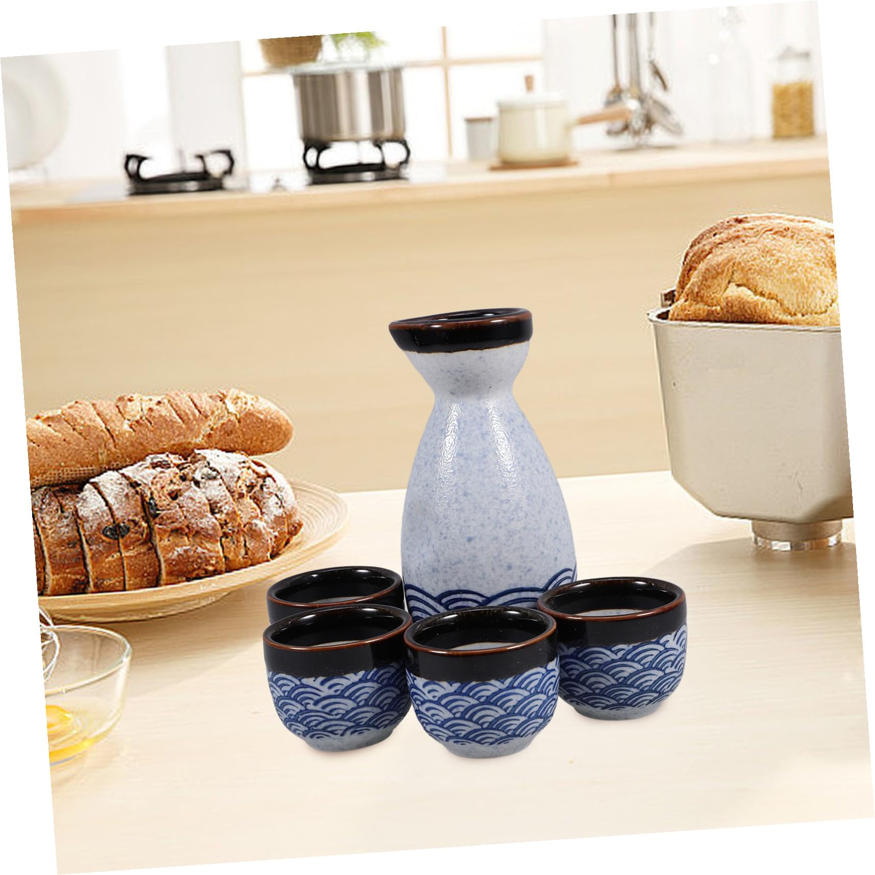 VILLCASE Set di Sake Giapponese in Ceramica 5 Pezzi Caraffa da 180ml e 4 Bicchieri da 35ml Design Semplice ed Elegante per Bar e Feste del Tè