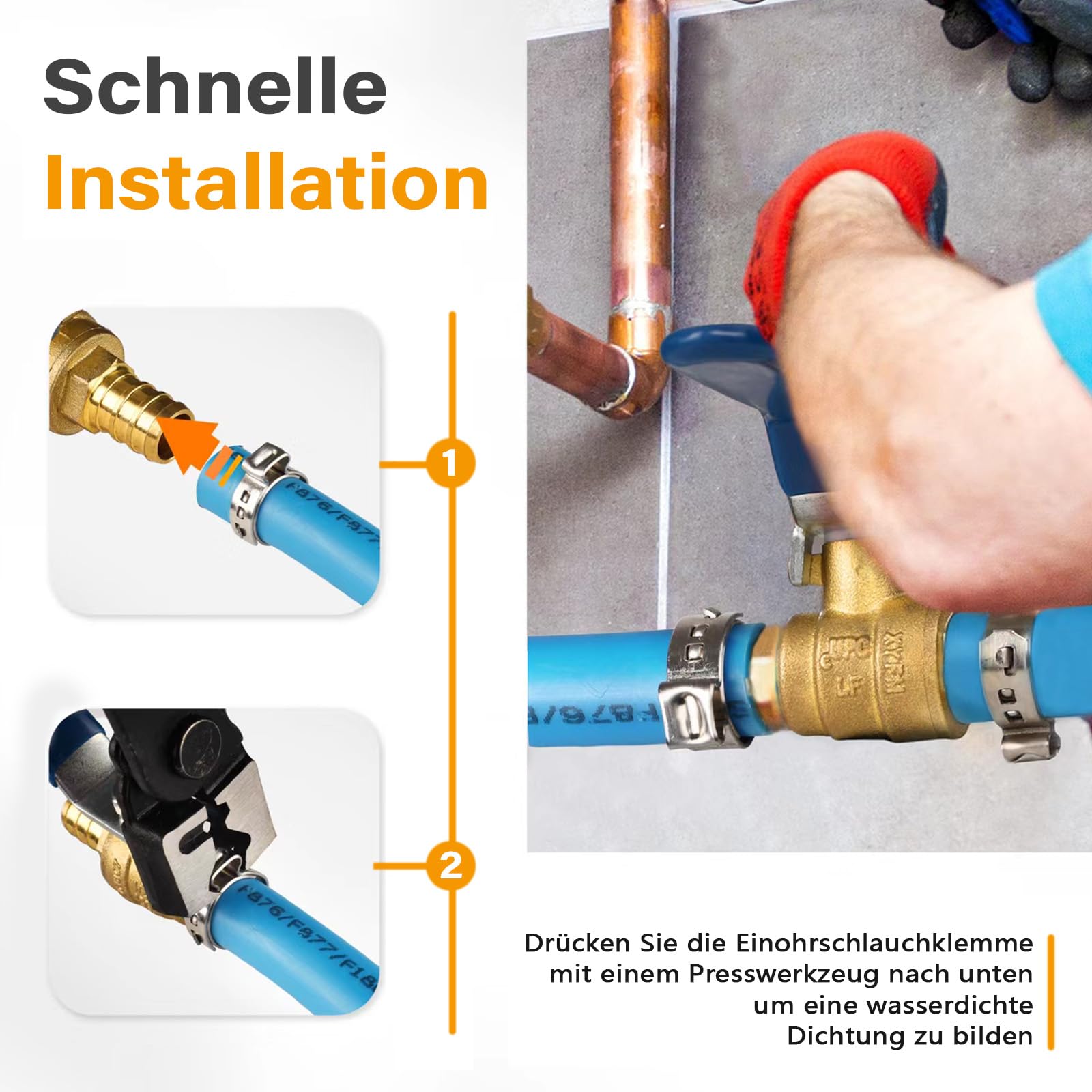 160PCS Einohr Schlauchschellen Set aus Edelstahl Schlauchklemmenzange – 14 Größen (5,3–33,1 mm) für Auto, Haushalt, Garten & Sanitär