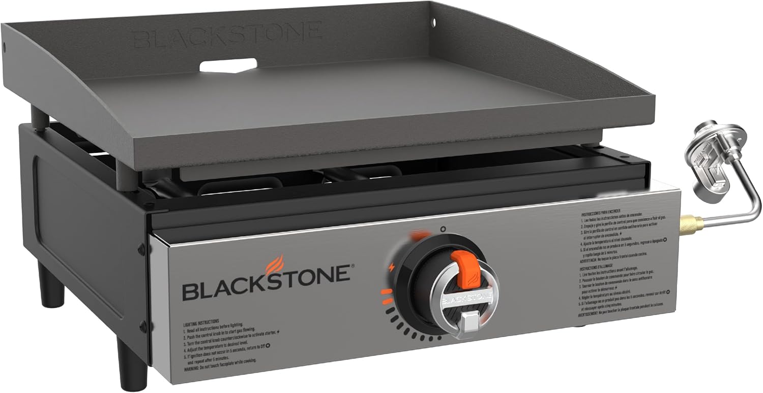 Blackstone 1971 Original 17” Tabletop Griddle with Stainless Steel Front Plate, Powder Coated Steel, Black