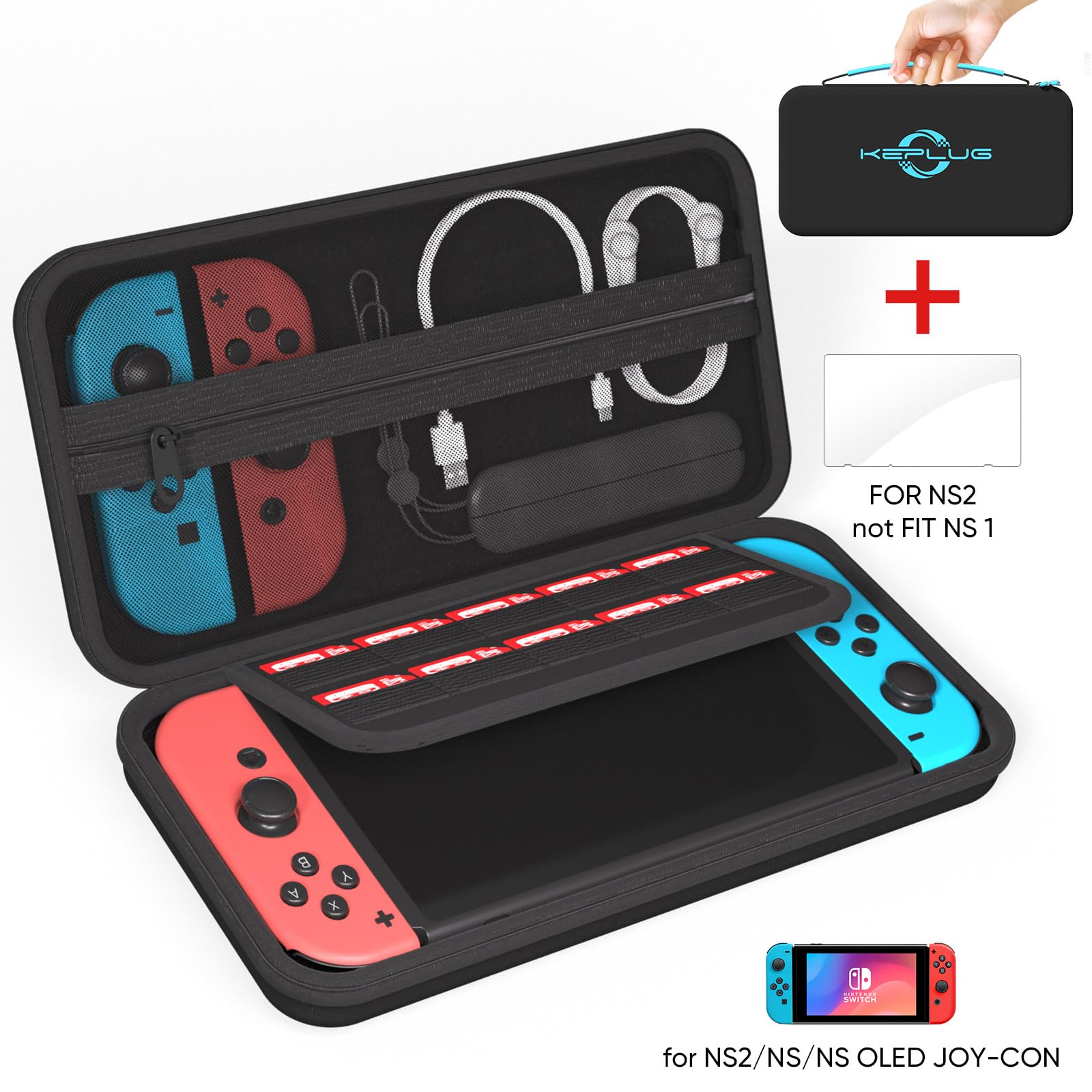 Case Compatible with Nintendo Switch 1&2/Switch 1&2 OLED,2025 Updated Carrying Case for Switch 2 with Tempered Glass Screen Protector,Protective Cover for NS1&2,Durable Lightweight for All Versions
