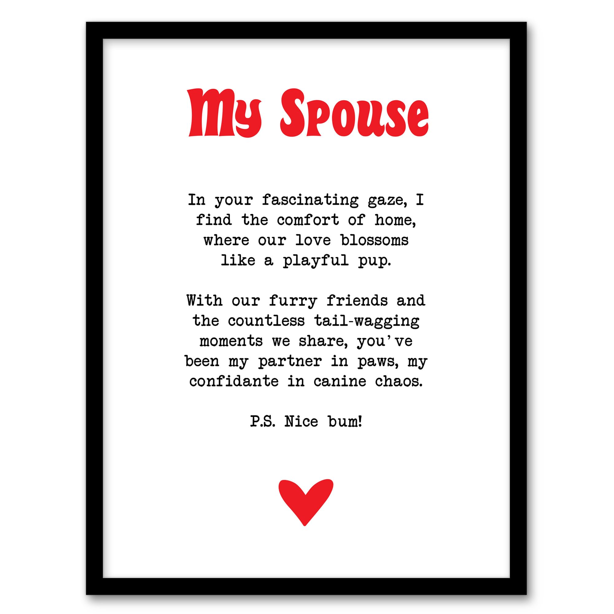 Artery8 Framed Art Print - Love Poem Dog Lover Spouse Romantic Poetry - White, A4 Size