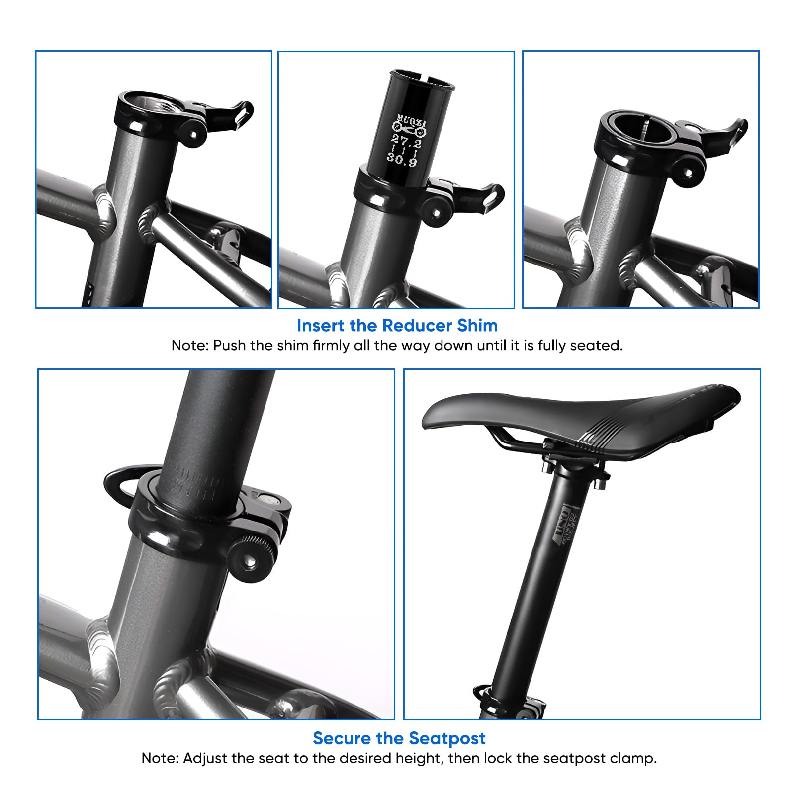 BESNIN Tija de Sillín de Bicicleta 27,2 mm con 2 Reductores (30,9 y 31,6 mm), Tubo de Sillín de Aleación de Aluminio 350 mm/400 mm para Bicicletas de Carretera, MTB, BMX, E-Bike
