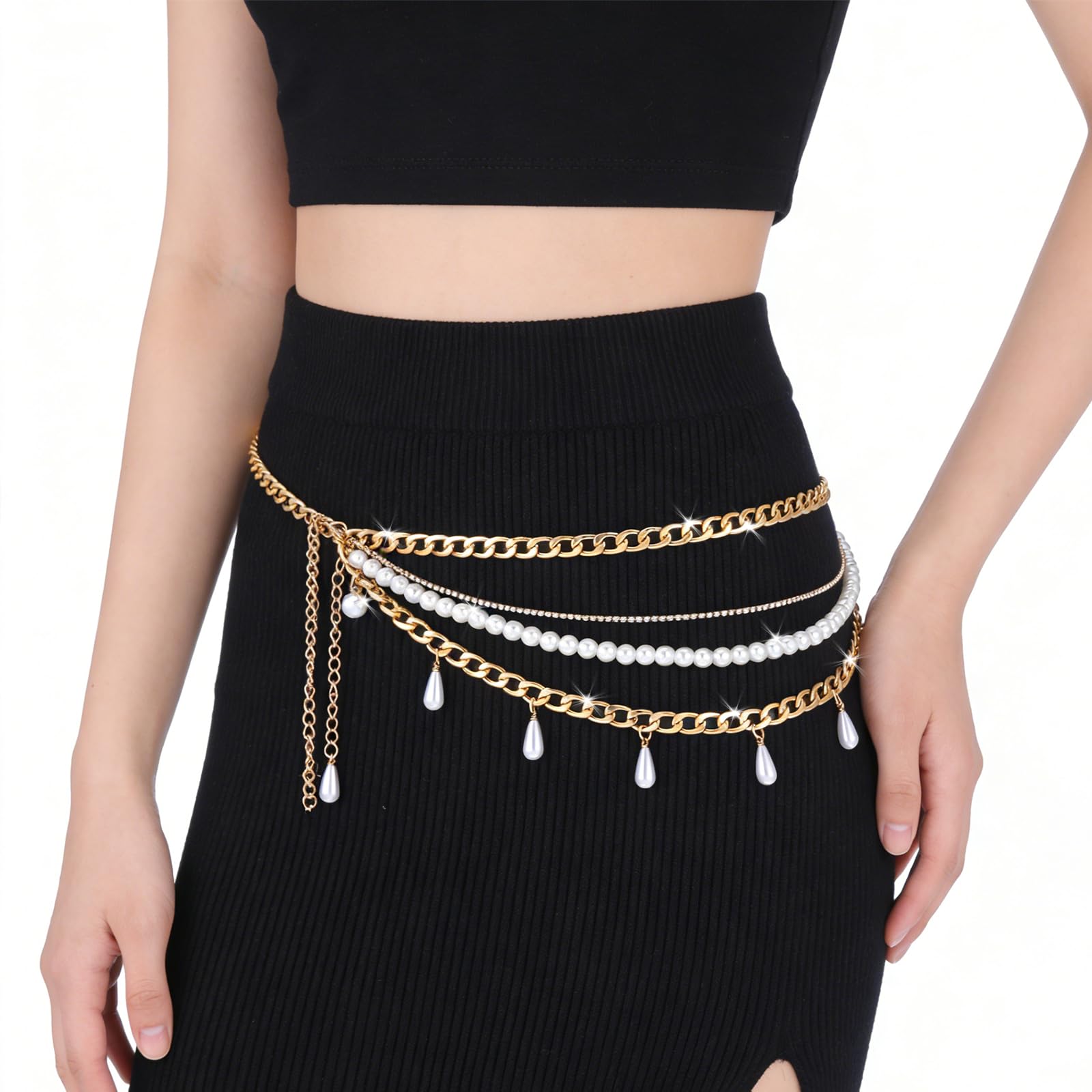 Metal Chain Belt Adjustable Body Waist Link Fashion Multilayer Chain Skinny Waistband Chains Decor for Women Dresses Jeans
