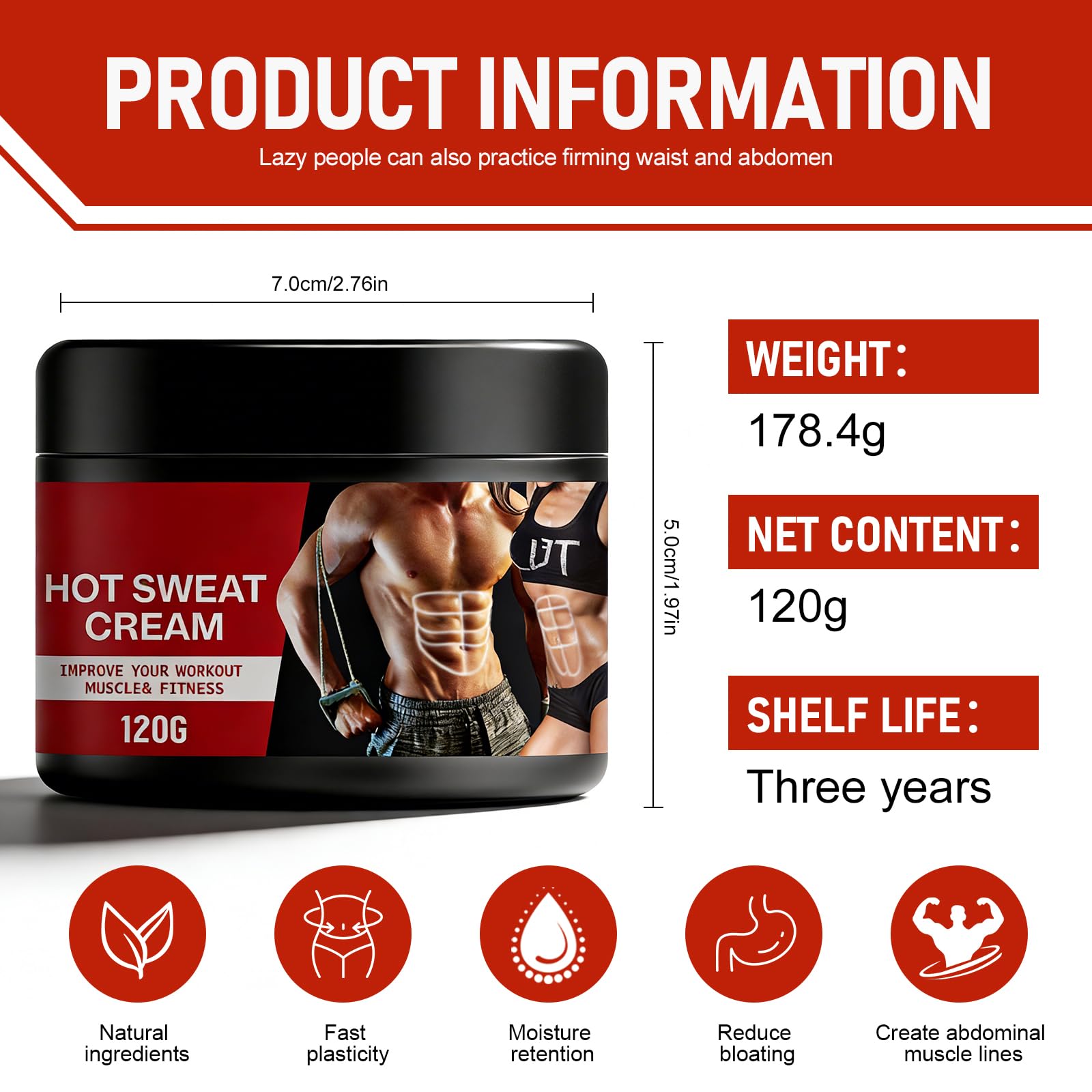 Crema abdominal de 120 g, Crema Quema Grasa Abdominal,Crema de masaje moldeadora corporal para adelgazar la cintura, Abdomen y Gluteos,Hot Cream - 4