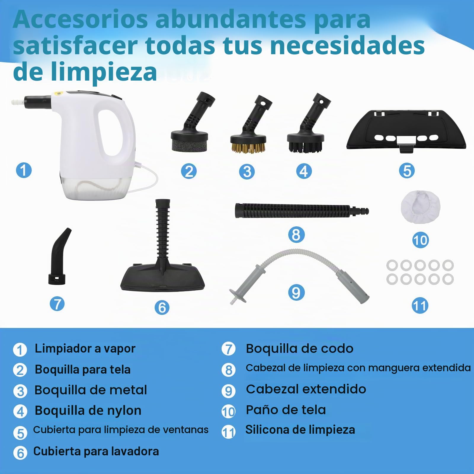 Limpiador de vapor manual de 1200 W, Vaporeta de Mano multiuso de 500ml | Roadtime 9 accesorios, Limpiador de vapor portátil Limpieza sin Químicos de 120 ℃ para hogar,suelos,baldosas,ventanas,sofá