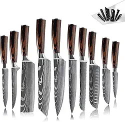 Conjunto De Facas De Cozinha Com 10 Peças, Facas De Cozinha De Aço Inoxidável Com Cabos De Madeira, Preto