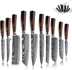 Conjunto De Facas De Cozinha Com 10 Peças, Facas De Cozinha De Aço Inoxidável Com Cabos De Madeira, Preto