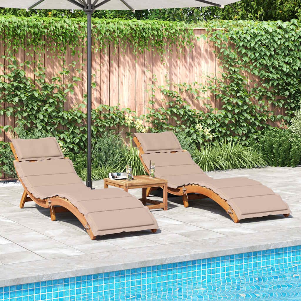 Leżaki z poduszkami, 2 szt., kolor taupe, lite drewno akacjowe, leżak ogrodowy z poduszką, składany, na basen, taras, balkon