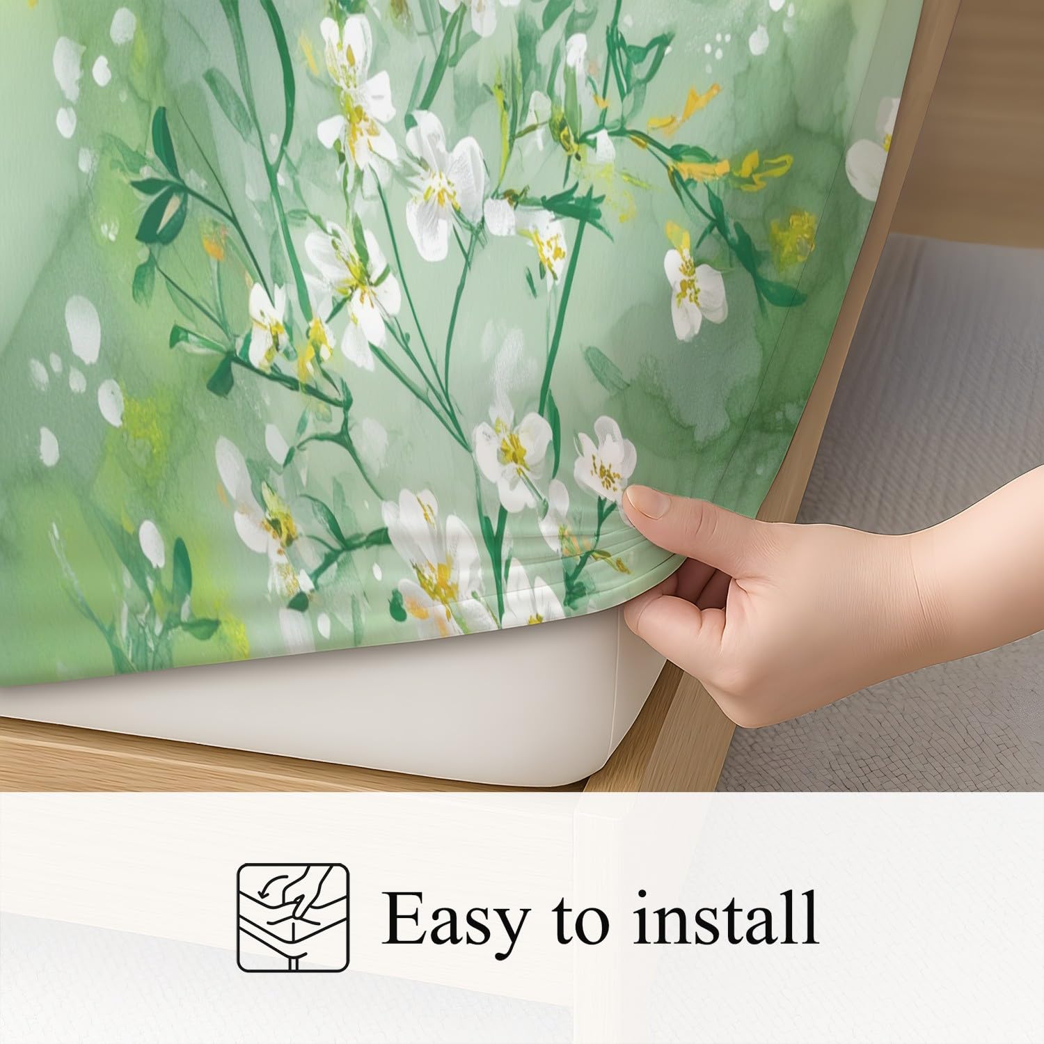 Aquarell Pflanze Spannbetttuch Frisch Blume Grünes Blatt Zweig Spannbettlaken 140 x 200 x 30 cm 3teilig Mikrofaser Bettwäsche Set mit 2 Kissenbezüge 80 x 80 cm Kein Flachbettlaken