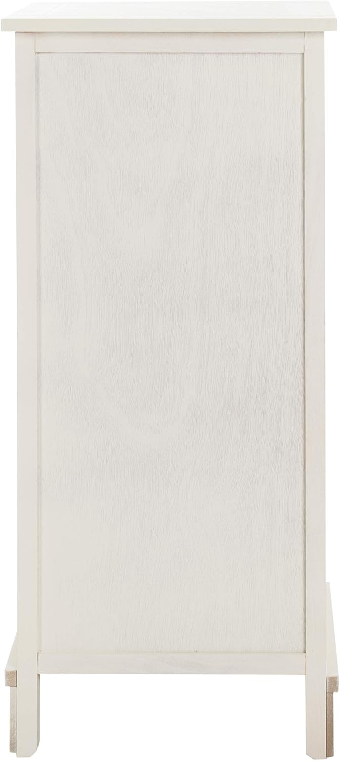 SAFAVIEH Home Collection – Connery Distressed Vintage White Storage Cabinet with Rattan Baskets & Bottom Door, Farmhouse Accent Storage, Fully Assembled (AMH5742B)