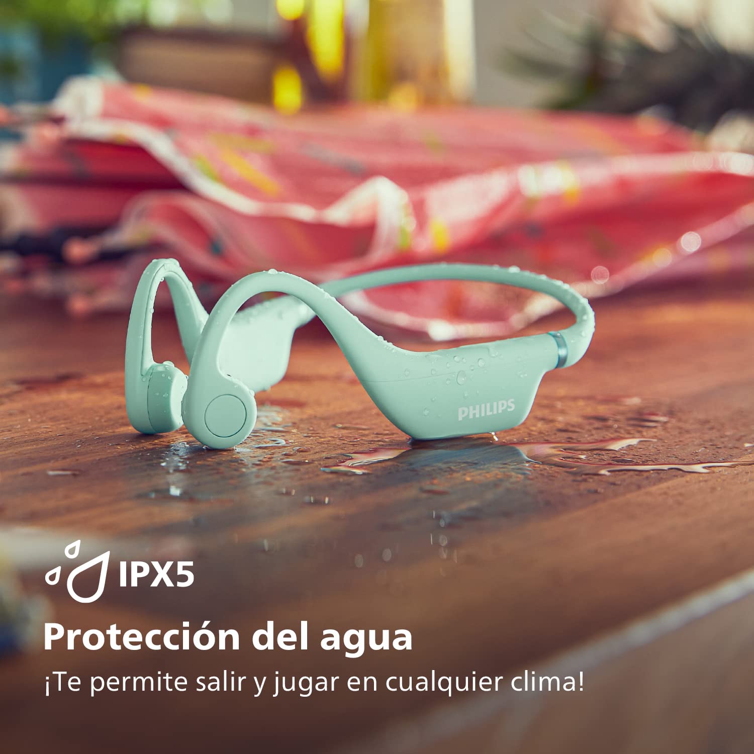 Philips TAK4607GR/00 Auriculares Inalámbricos Abiertos para Niños, Protección IPX5 contra el Agua y hasta 5 Horas De Reproducción, Control Parental, Banda De Sujeción Ajustable, Verde