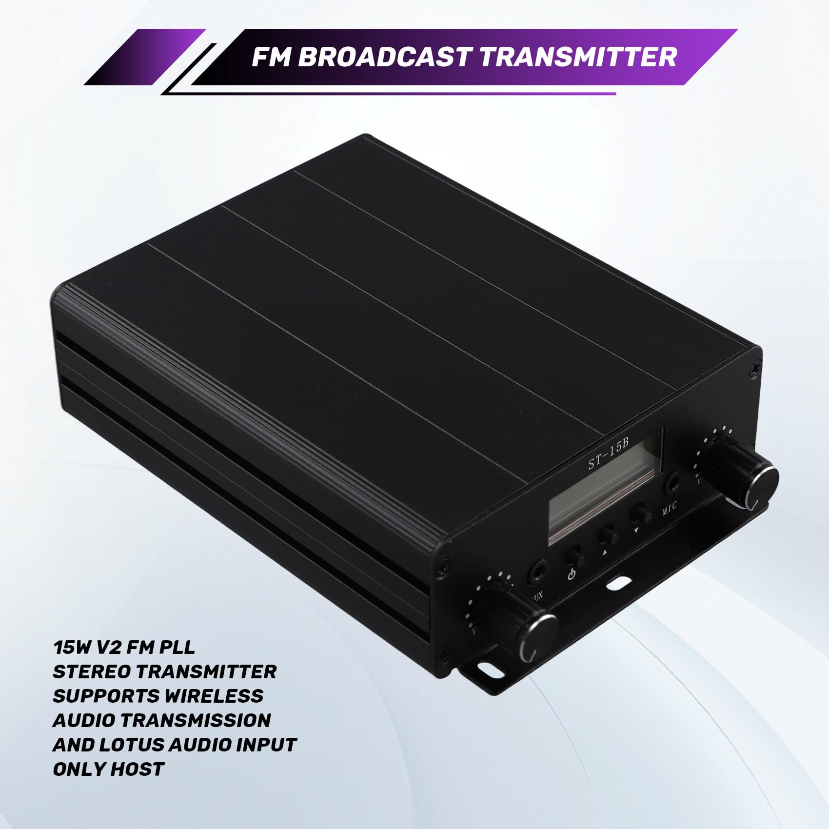 Transmisor Estéreo FM PLL V2 de 15 W Compatible con para Transmisión de Audio Inalámbrica y Entrada de Audio Solo Host TNC.