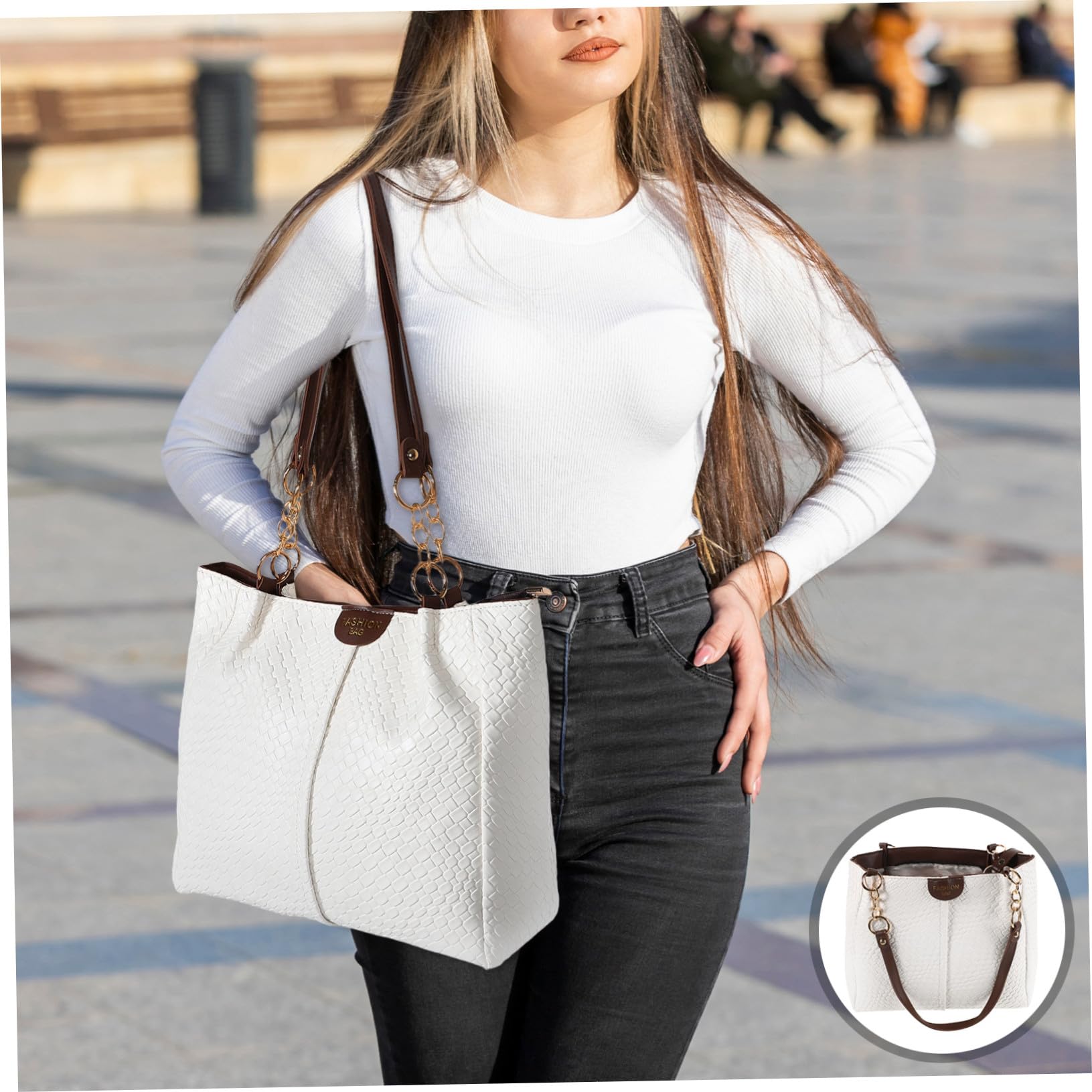 Healvian Bolsos de Moda de Cuero de Pu Patrón Bolso de Hombro Asa Superior para Mujeres Mano para Verano y Viajes para Playa