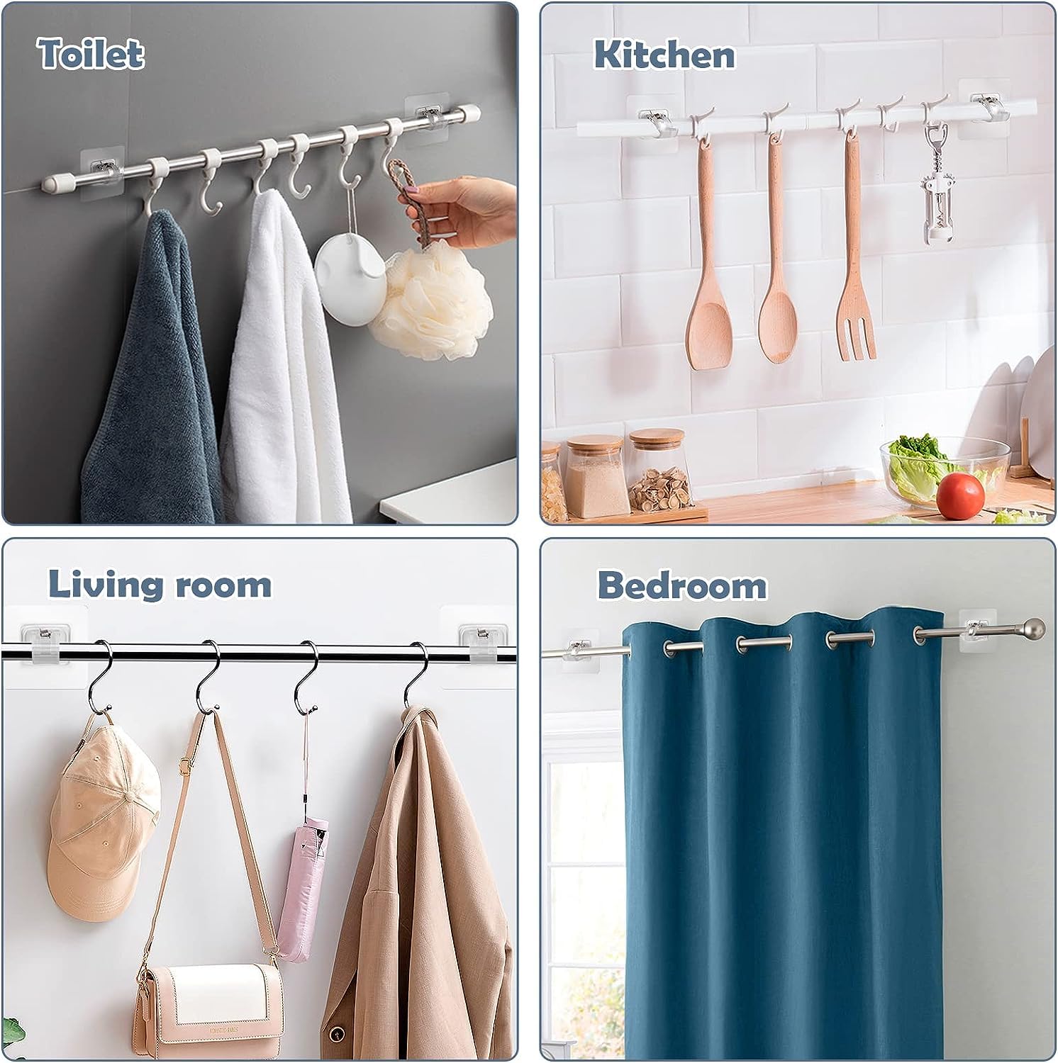 Self Adhesive Curtain Rod Holder Without Drill/Curtain Rod Hooks Nail Free Adjustable Curtain Hangers (2, Transparent) 2