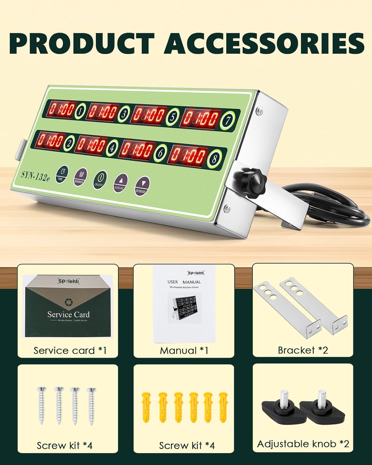 【2025 Upgrade】 8-Channel Kitchen Timer, Spolehli Commercial Multi Food Fryer Alarm Clock for Restaurant Cooking, Stainless Steel Digital Display (8 Channel)