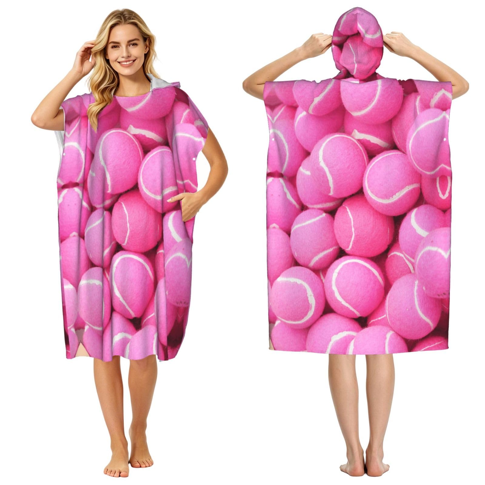 Poncho à capuche de surf en microfibre rose vif imprimé tennis pour le change des adultes