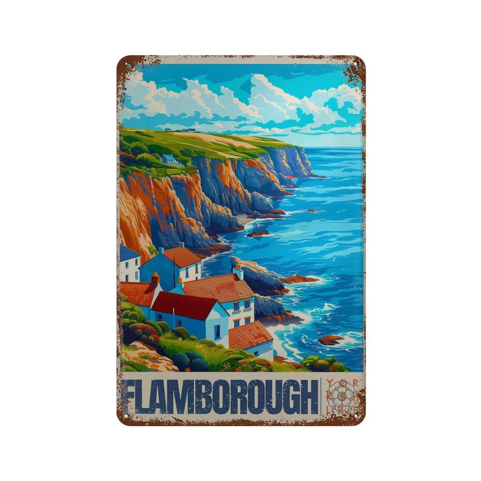 xiaoxiaoshen Flamborough Travel Yorkshire Coast Wall Decor Art Metal Tin Poster Modern Home Decor Art Home Bar Shop Decorations Vintage Sign 30x20cm