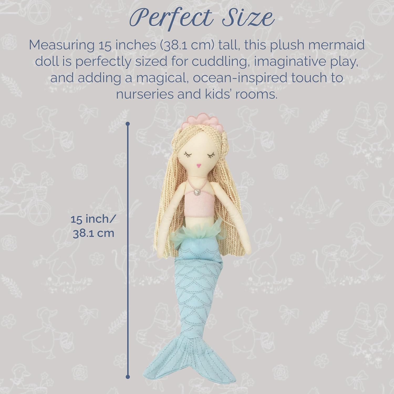 MON AMI Mimi The Mermaid Doll – 15 Inches Plush Mermaid Doll for All Ages | Soft & Cuddly Stuffed Toy for Playtime, Collecting & Nursery Room Décor | Cute Christmas Gift - Image 3