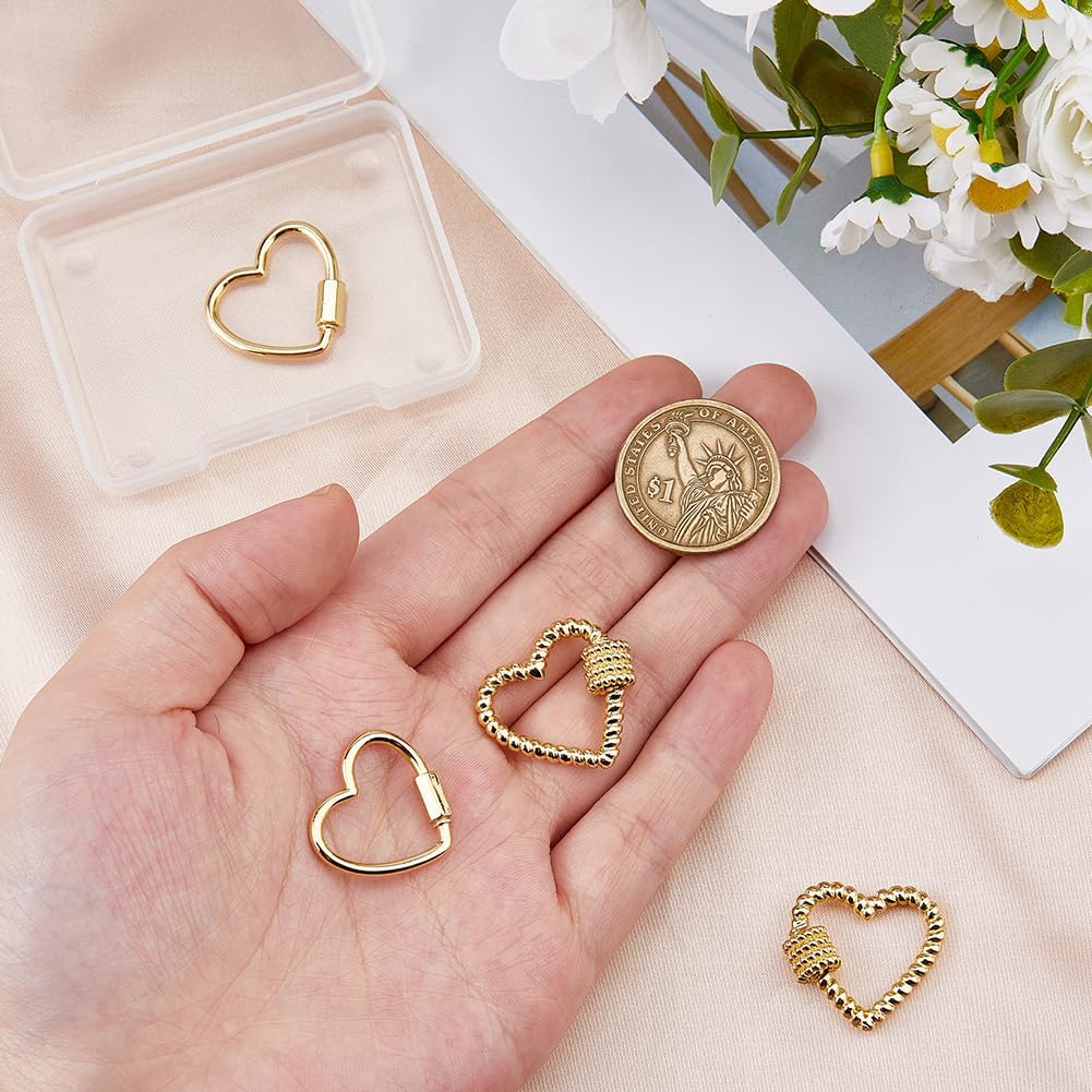 4pcs 18k Gold Plated Heart Carabiner Lock Charms 2 Styles Brass Clasp Screw Locking Clasps for Bracelet Jewelry Necklaces Making Supplies - Image 3