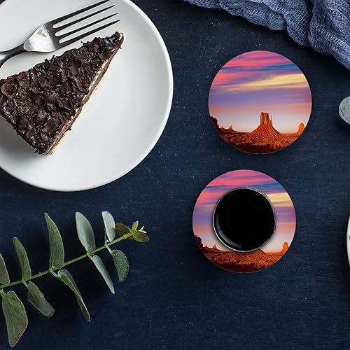 Miniatura 7 de Coasters for Drinks Set of 8 with Holder, Desert Dreamy Sunset Sundown Sky Natural Sand Building Landscape Ceramic Cup Mat, Absorbent Round Ceramic