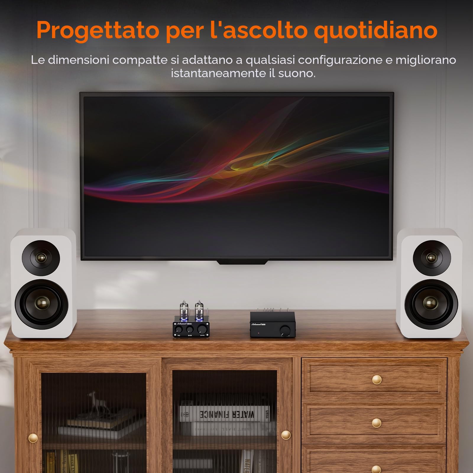 Nobsound Mini Preamplificatore HiFi Tube: Preamplificatore audio stereo di classe A con controllo bassi e alti per amplificatore stereo domestico, altoparlante attivo, sistemi audio desktop (TUBE-T4C)