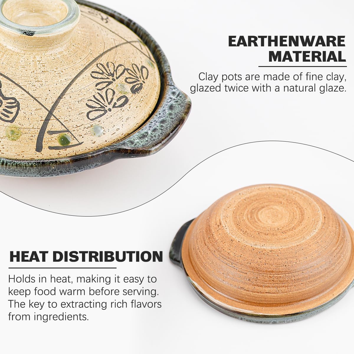 DOERDO - Cazuela de Arcilla China de 7 Pulgadas, Olla de Cerámica con Tapa para Restaurante en Casa, 18 cm