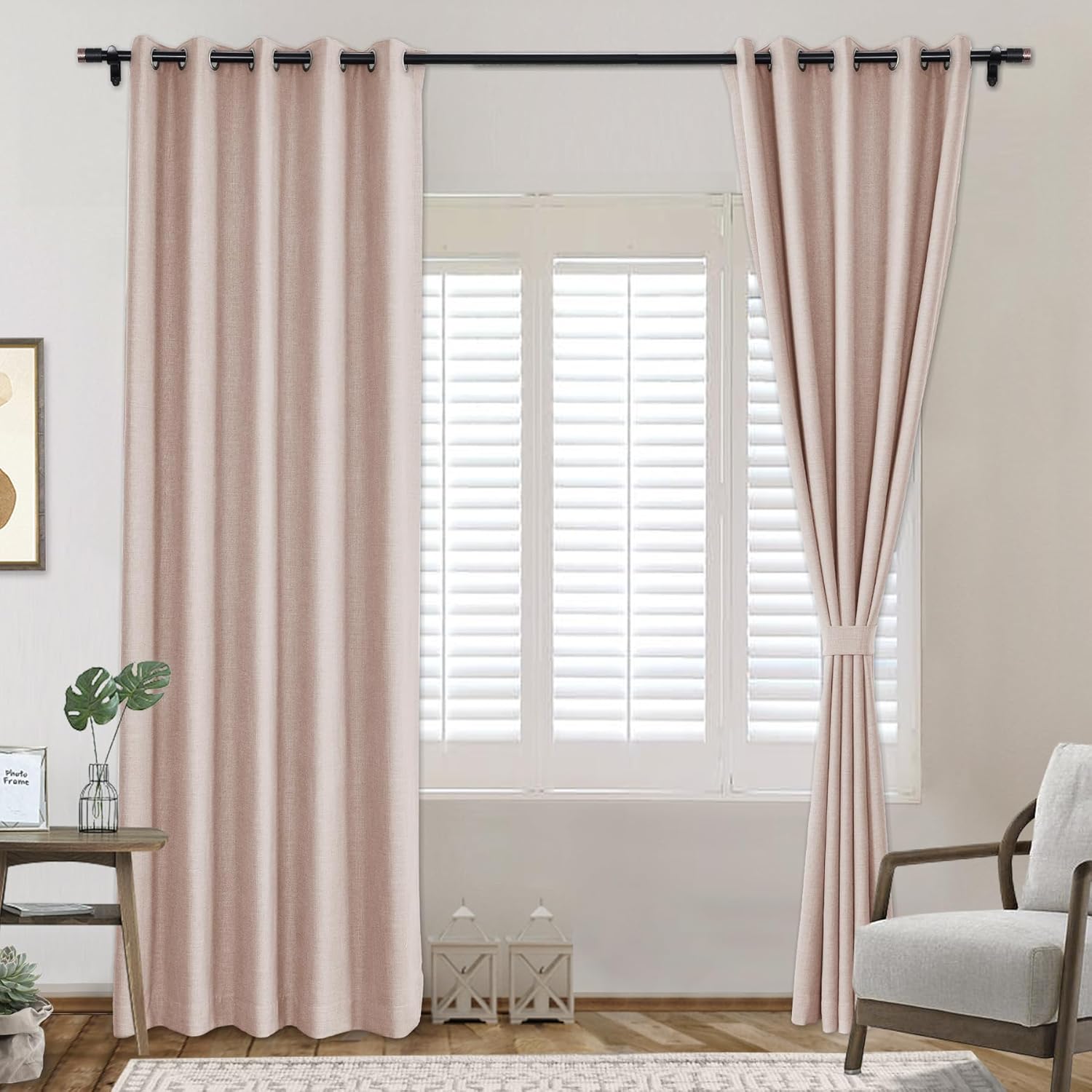 Frelement Blackout Drapes Thermal Insulated Window Treatment Drapes for Bedroom with Blackout Lining, Noise Reducing Bronze Grommet Linen Curtains (2 Panels, 50" W x 54" L, Pink Lemonade)