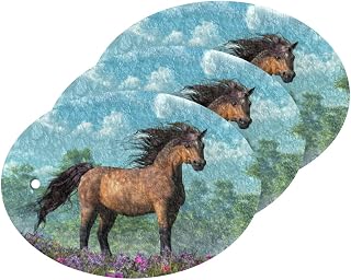 Scrub Sponge Brown Pony Forest Hillside Kitchen Washing Dishes Cleaning Sponges Purple Pink Flowers Non Scratch Sponge for Dish Countertops Sinks Floors Showers Tile Sinks, 3 Pack