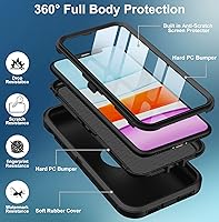 Vista 3 de Funda para iPhone 11, con protector de pantalla integrado, protección resistente contra caídas, cuerpo completo, a prueba de golpes, a prueba