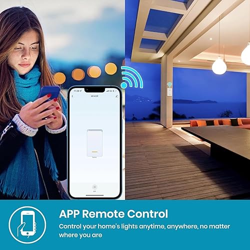 Miniatura 5 de Interruptor de luz inteligente de 2 bandas, interruptor de un solo polo 2024, nuevo modelo 10A, funciona con Siri, Alexa y Google Home, control de