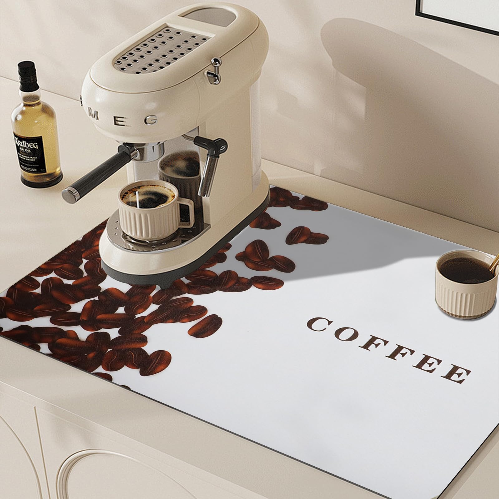 Photo 1 of Coffee Bar Dish Drying Mat Hide Stain Rubber Backed Absorbent Coffee Bar Mat Accessories for Kitchen Counter Fit Under Coffee Maker Coffee Machine Coffee Pot Espresso Machine (12"x16")