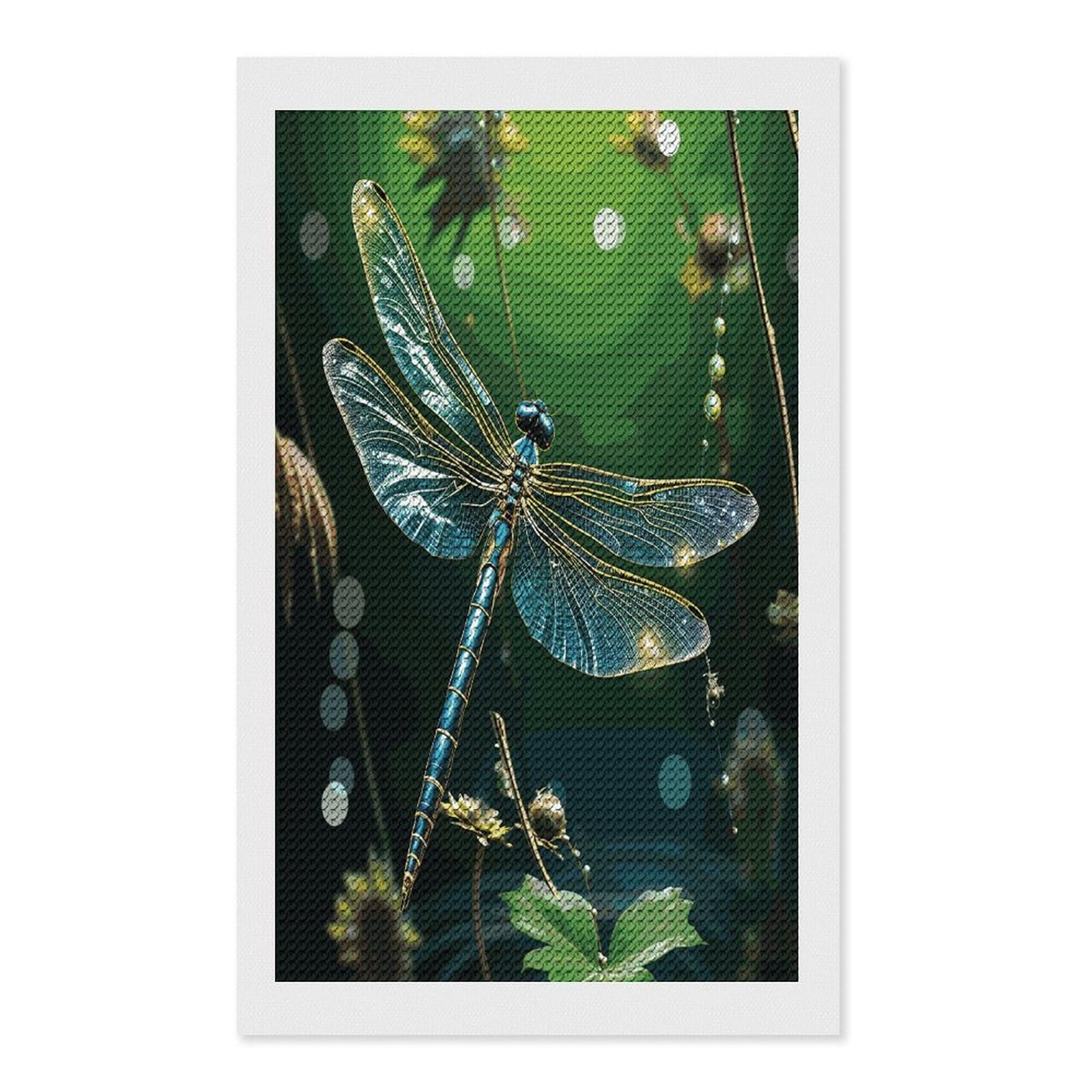 FekiLoot Dragonfly Green Diamond Art Kits for Adults Diamond Painting Kits for Beginners DIY Diamond Art Kits Round Full Drill Diamond Dot Gem Painting for Home Wall Decor Gift 12"x20"