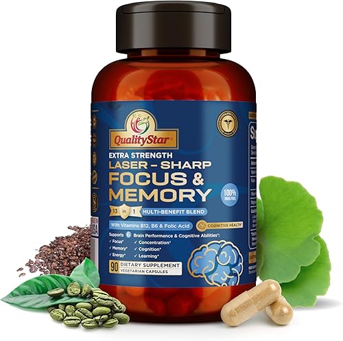 Laser-Sharp Focus & Memory Vitamins, mezcla multibeneficio 13 en 1 para la salud cognitiva y cerebral, suplemento de memoria para el cerebro, 180