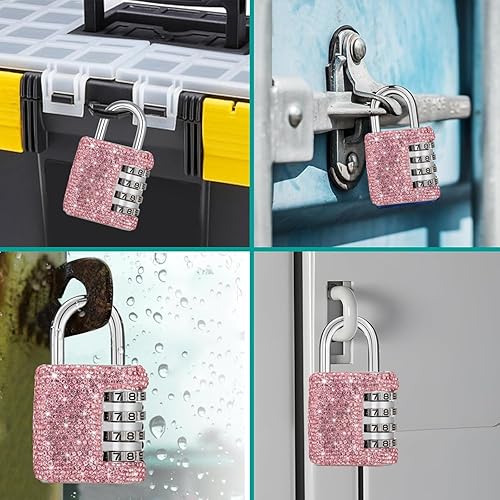 Miniatura 6 de Candado de combinación brillante para casillero de cristal de 4 dígitos, candado para gimnasio, escuela, deportes, valla, caja de herramientas,