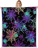 Vista 19 de Manfei Manta metálica de Halloween con diseño de araña robótica metálica para decoración de habitación de niños, manta de tela de araña para sofá