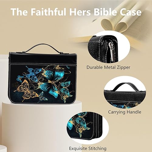 Miniatura 3 de Funda para Biblia o libro, funda de piel sintética para mujeres y niñas, protector de la Biblia con asa y bolsillo con cremallera, bolsillo de