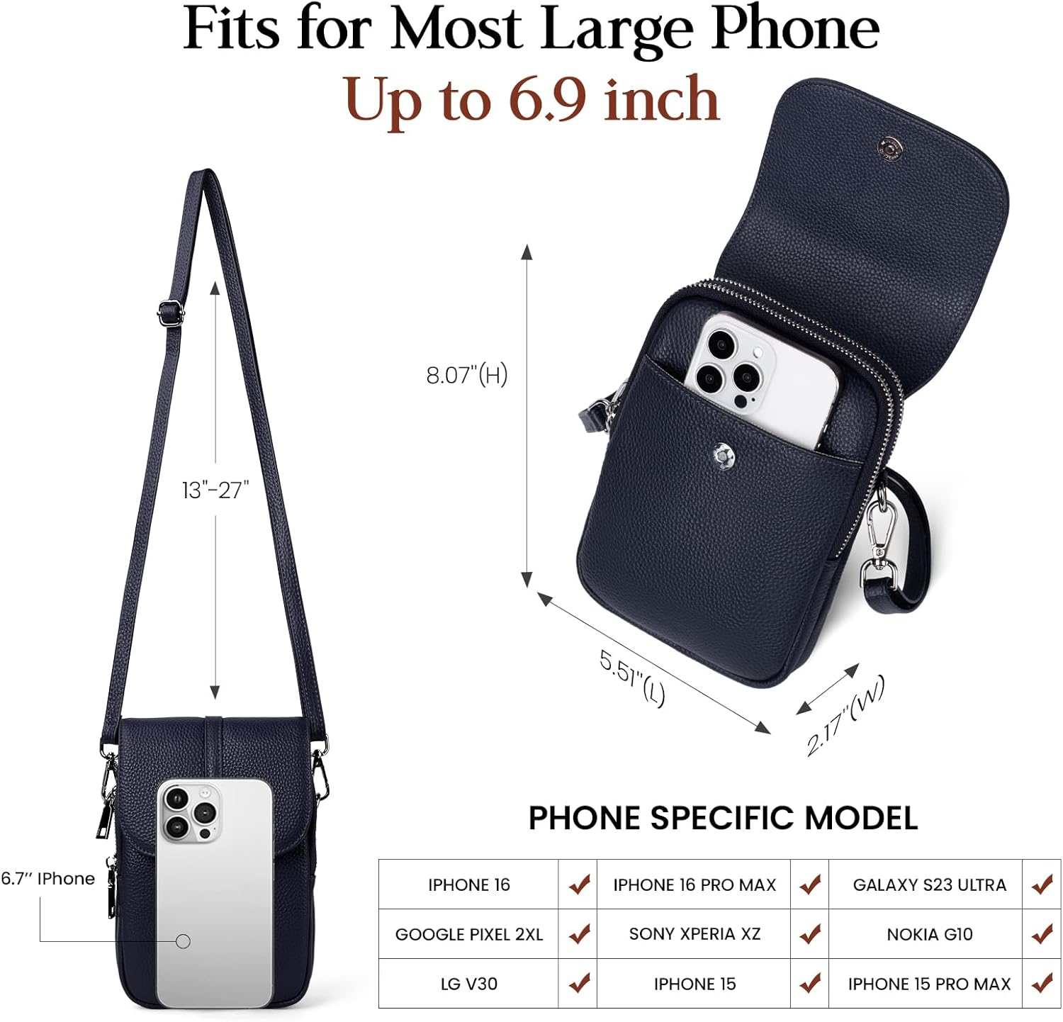 befen Genuine Leather Small Crossbody Bags for Women, Multi Pocket Cell Phone Crossbody Purse with RFID Blocking Card Slots - Image 6