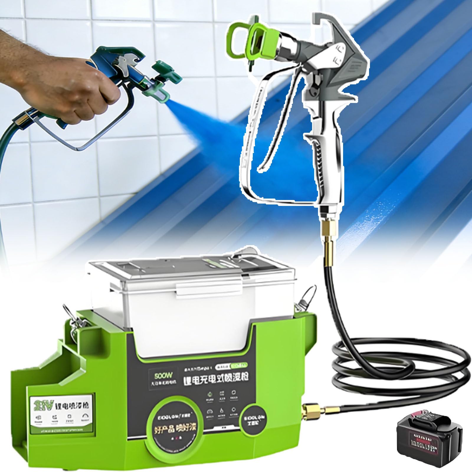 BOOZXCV Portable Airless Paint Sprayer - 1.7L Electric Airless Sprayer Machine,1.2L/Min Flow Cordless Wall Paint Spray-Gun For Corrugated Steel Sheets,Decks,Cabinets,Walls & DIY Refurbishment