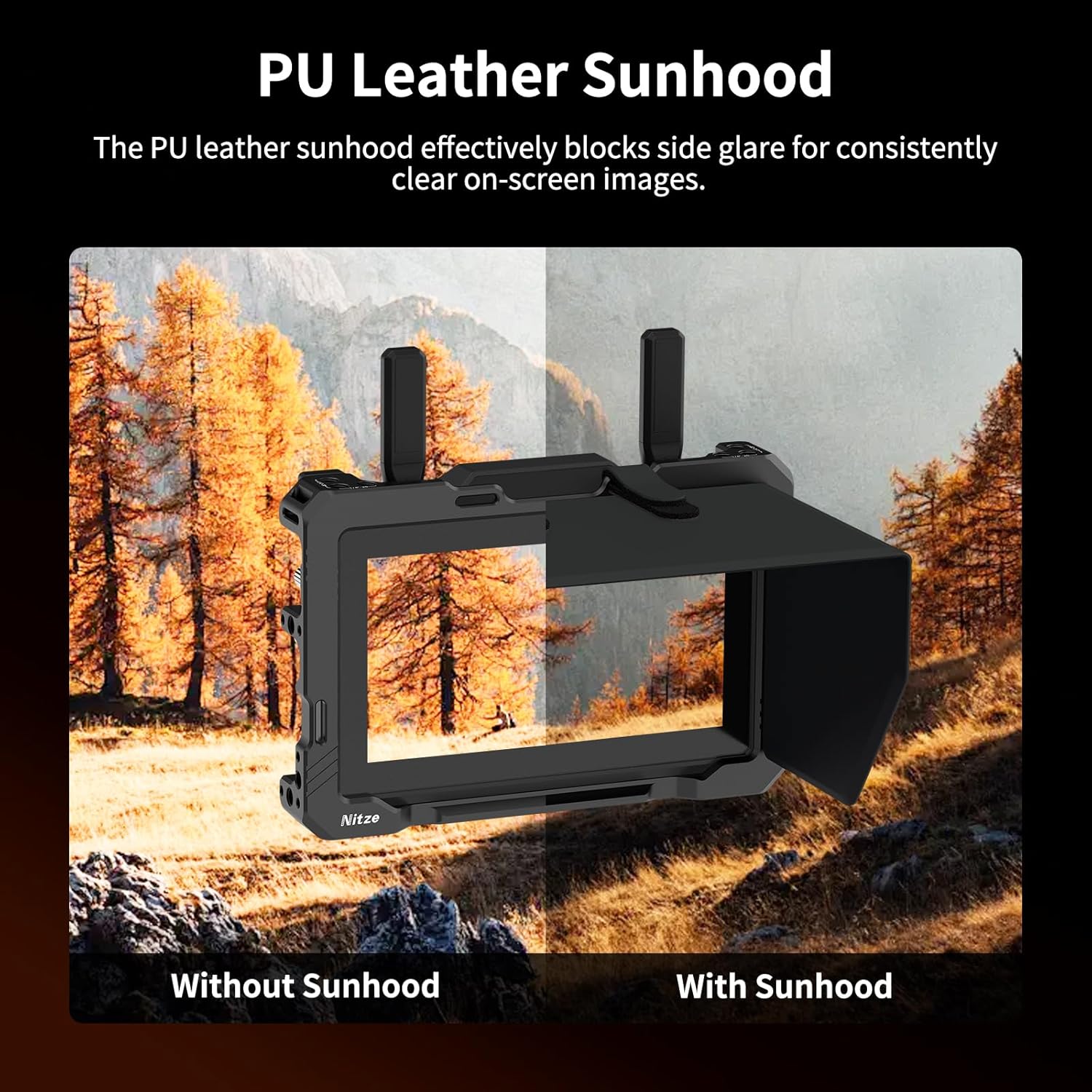 Nitze Monitor Cage for Hollyland Pyro 5, with Sunhood and HDMI Cable Clamp - JT-H01B