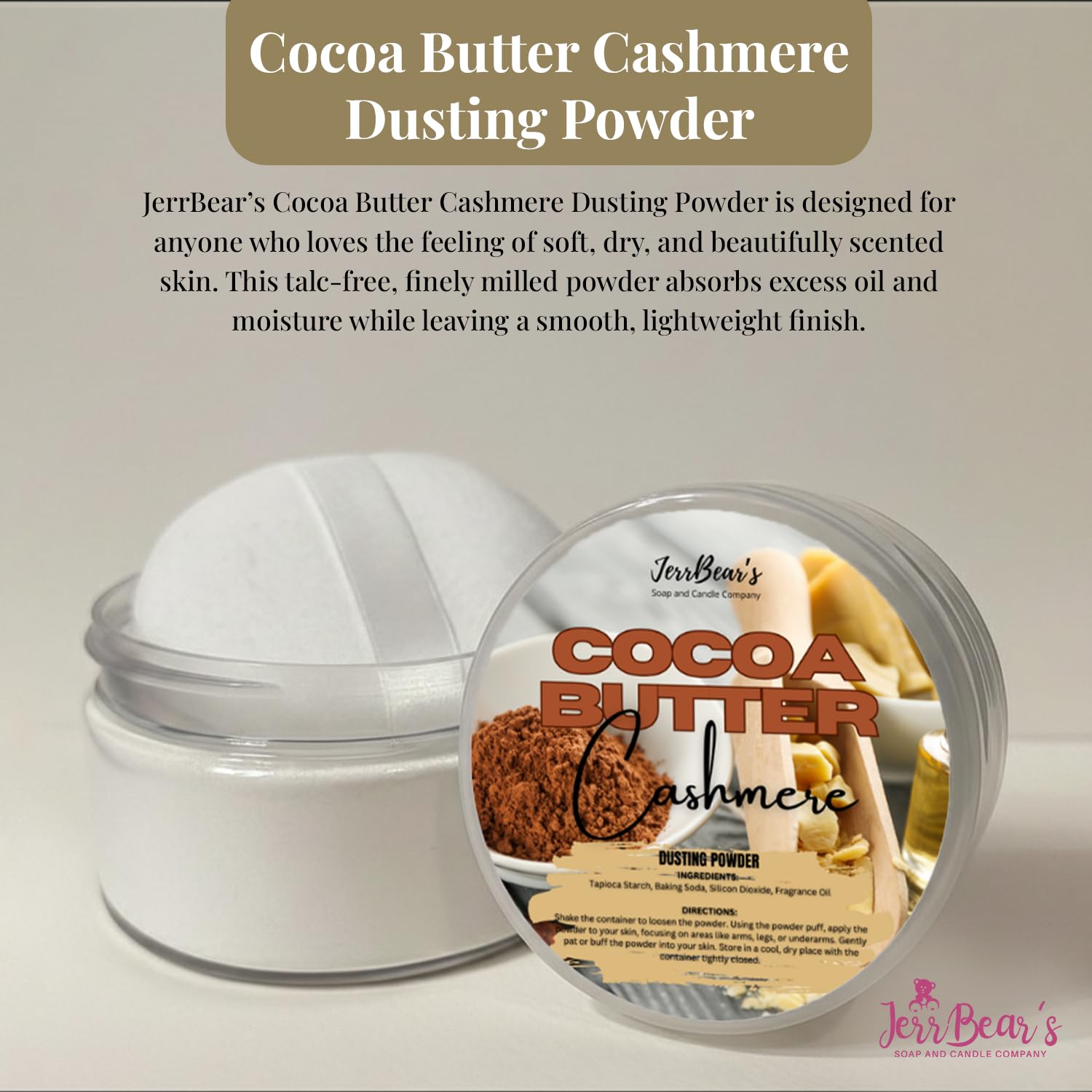Cocoa Butter Cashmere Dusting Powder, Talc Free Body Formula for Women, Soft Scented Skin Care, Baking Soda Free for Smooth Finish, Gentle Powder for Daily Freshness, (4oz Jar)