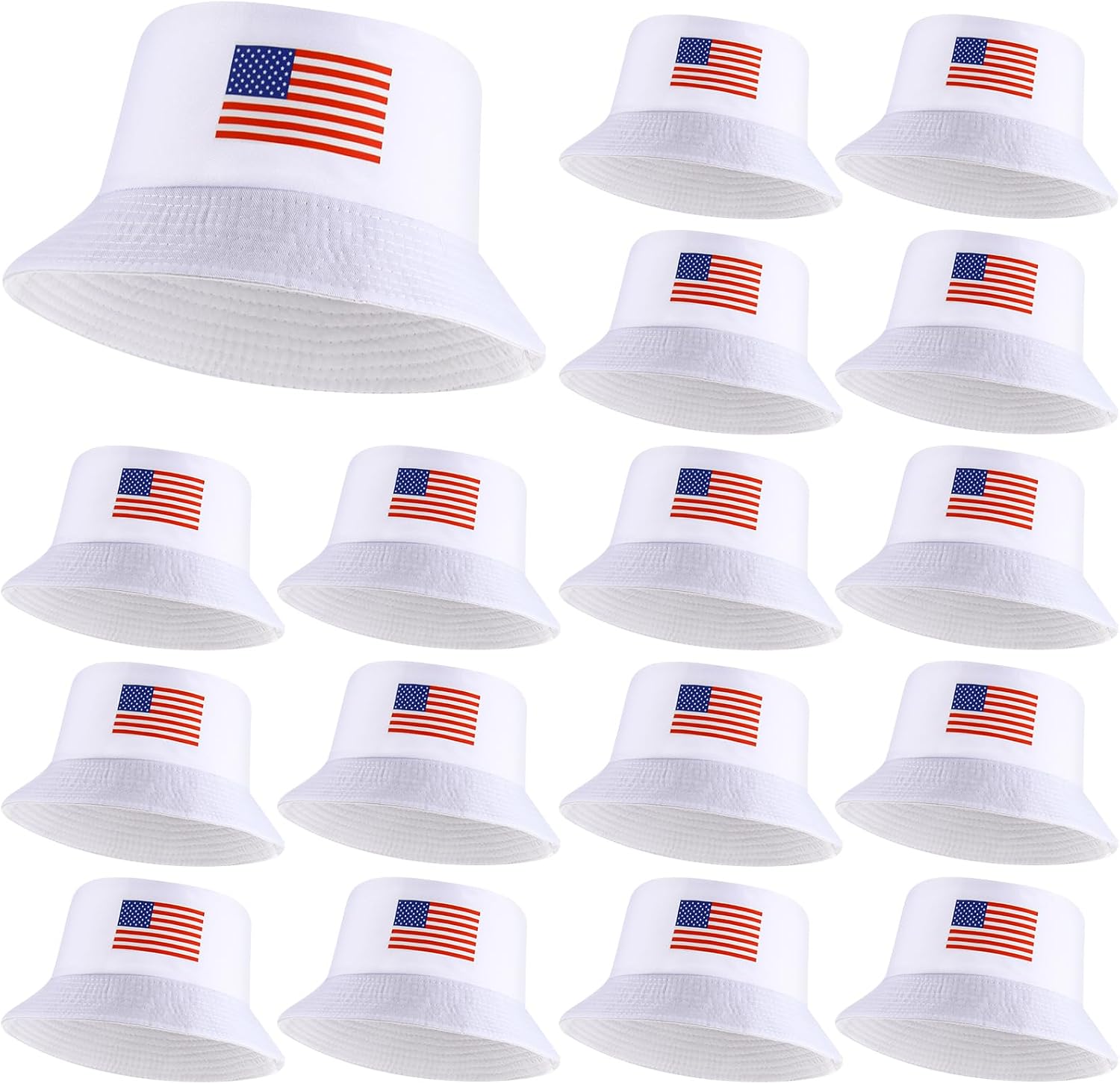 Chicingyou 16 Pcs American Flag Bucket Hats Bulk 4th of July Fisherman Hats Patriotic Summer Beach Cap for Women Men