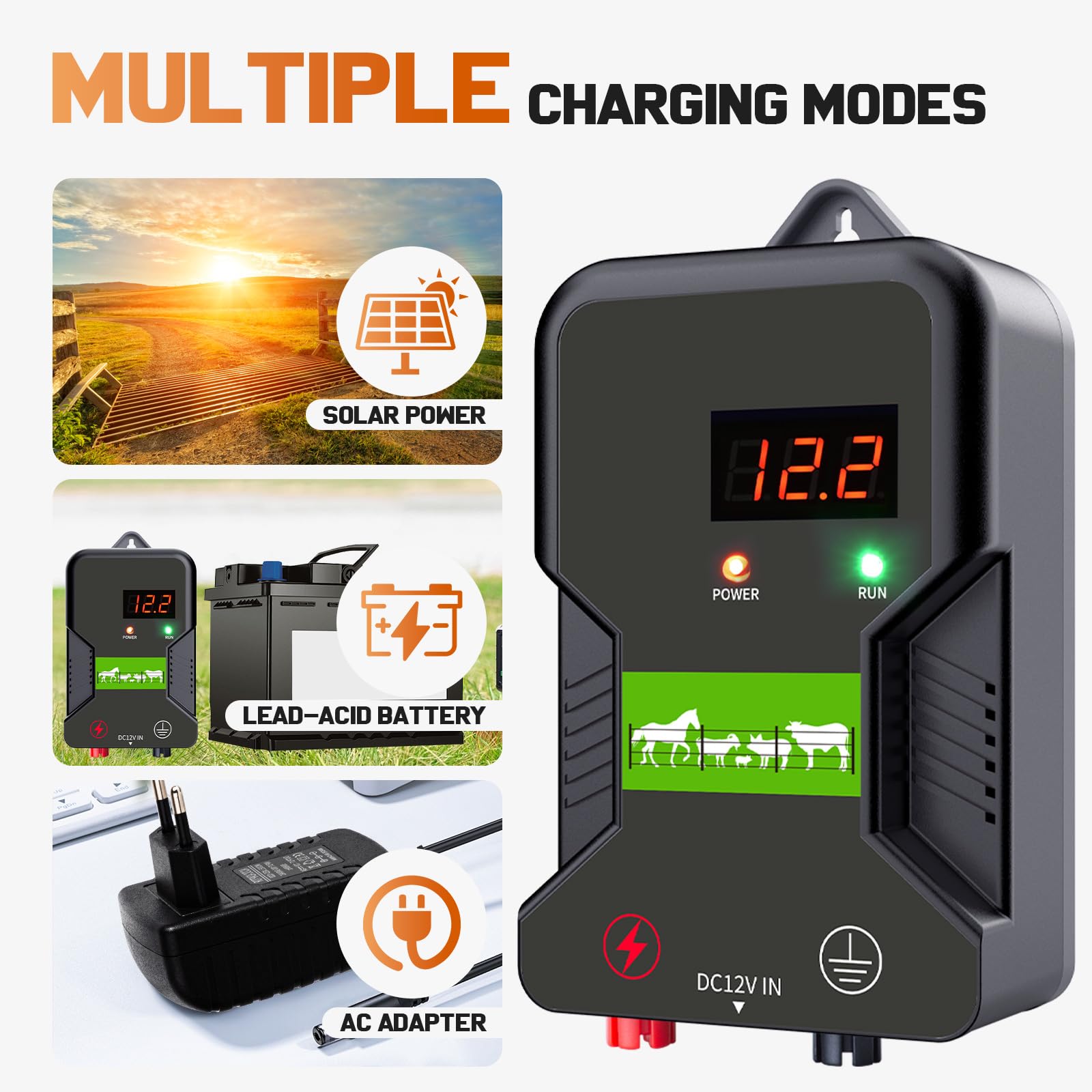 15KM pastor electrico, cerca eléctrica Controlador de pulso de alto voltaje seguro Granja de animales Cerca eléctrica Pastor Granja de animales Pastor eléctrico para vacas, ganado, caballos