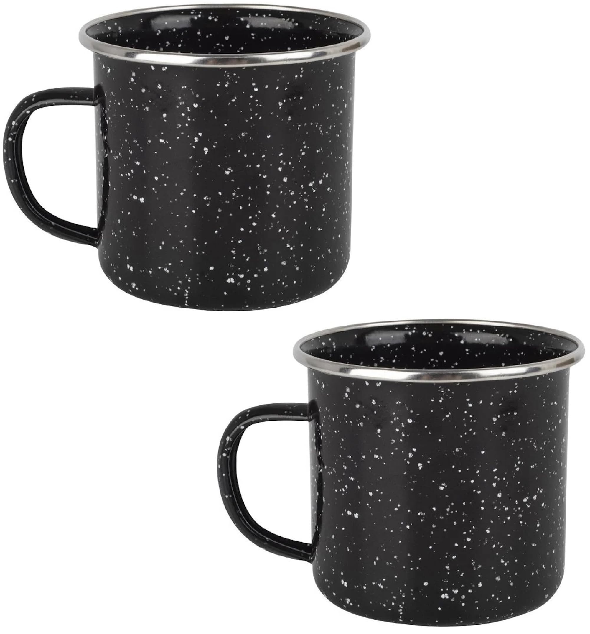 Quickdraw 2 x Enamel Camping Mugs – 350ml Durable Lightweight Metal Mug with Black Speckled Enamel Coating & Stainless Steel Rim – Ideal for Camping Hiking Travel Picnics Outdoor Kitchen