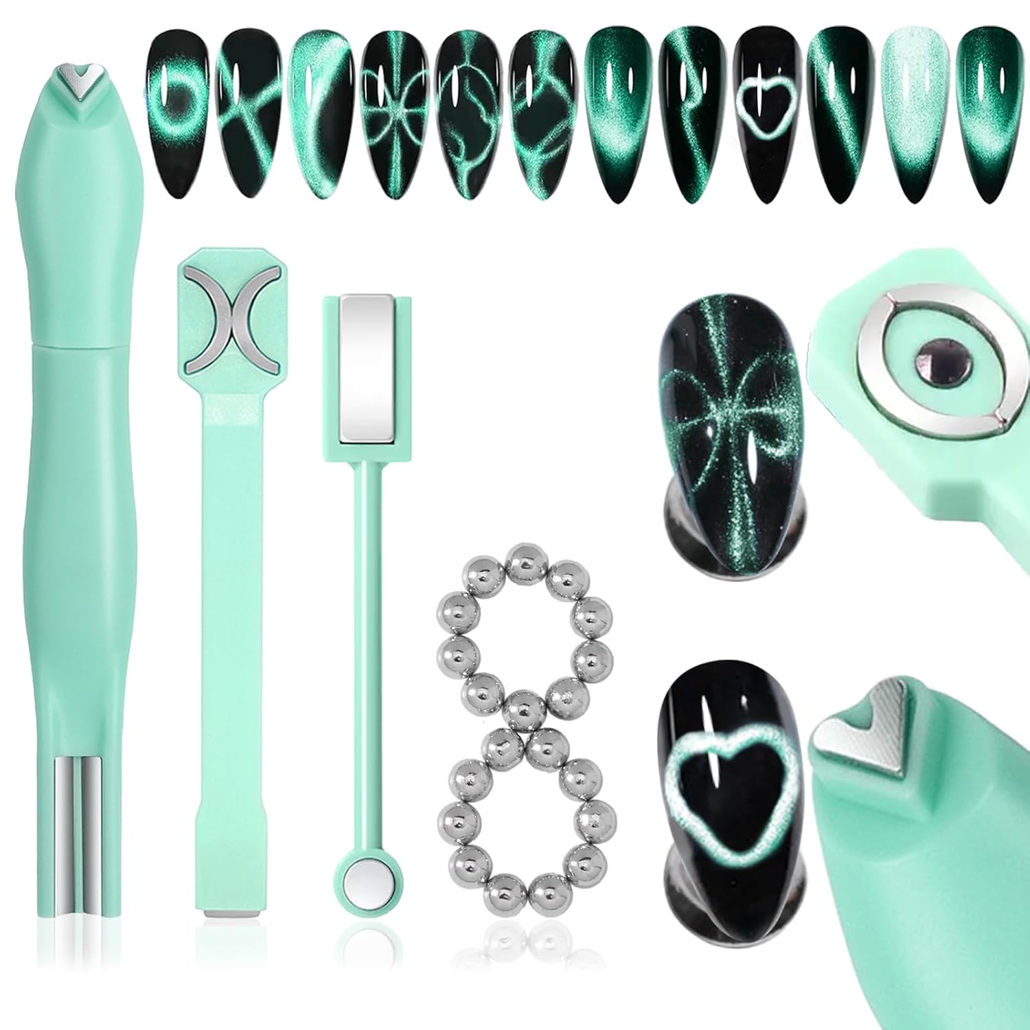 23 Pieces Cat Eye Magnet for Nails Multi-Functional 3-in-1 Nail Magnets for Nail Art Heart Magnet for Nails Double Ended Magnet Stick Magnetic Beads for Cat Eye Gel Nail Polish