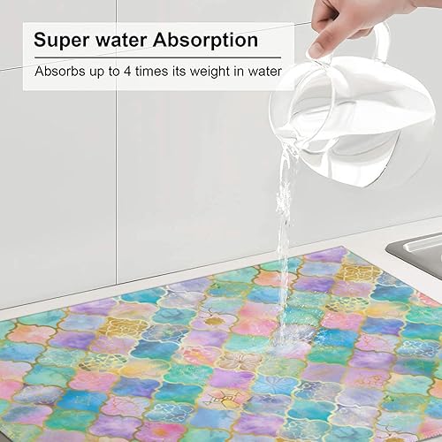 Vista 86 de Tapete de secado de platos de limón de 18 x 24 pulgadas para encimera de cocina, almohadilla absorbente de microfibra para escurrir platos, tapetes