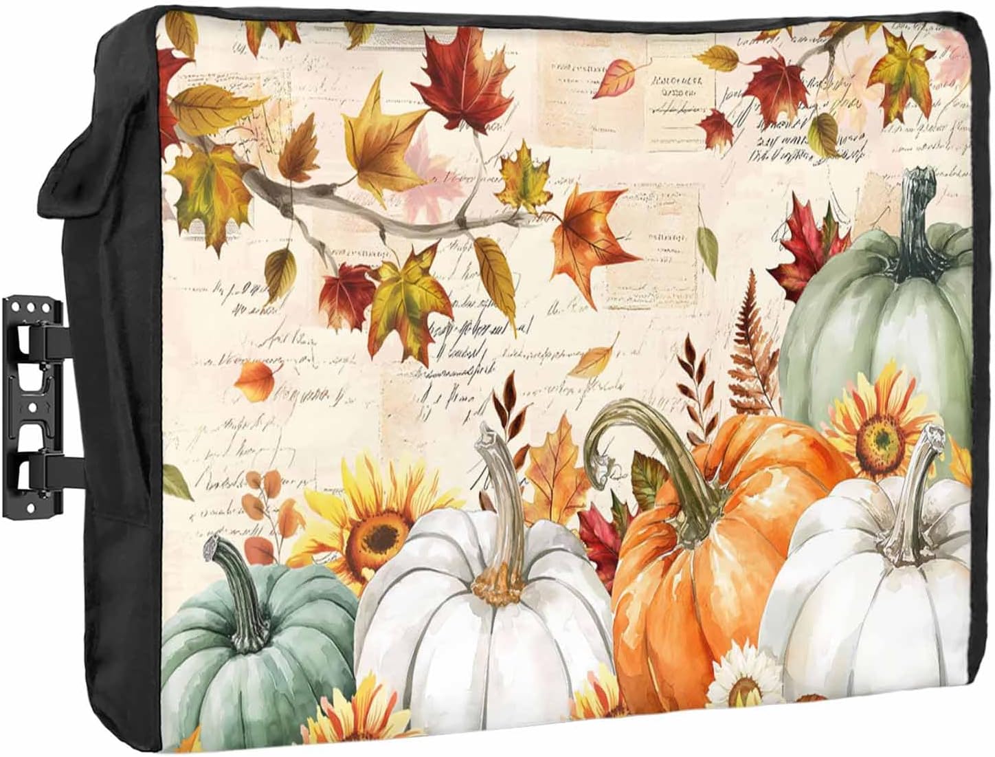 Thanksgiving Outdoor TV Cover Fall Maple Leaf Autumn Vintage Sunflower Waterproof and Weatherproof 36"-39" LCD Movable Shield TV Display Screen Protector Outside Television Covers 38"Wx24"H