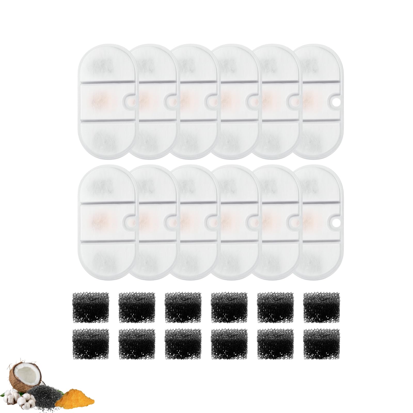 NISPIRA PLWF002 Kit de filtro de agua de carbón activado para fuente de agua para gatos, reemplazos con esponjas, compatible con Petlibro 78 onzas/2.1 L, 12 paquetes